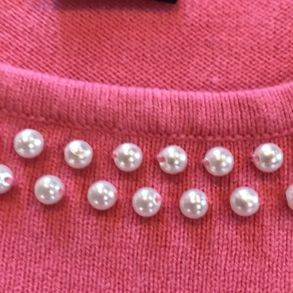 Pink knit tank with pearl bead trim, PL - Picture 4 of 4
